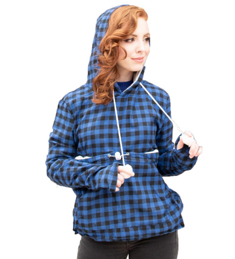 Alyc Pet Pouch Hoodie - Cat Dog Holder Sweatshirt Large Pocket Carrier Pullover Tops for Women (Blue+Black, Large) - Image 1